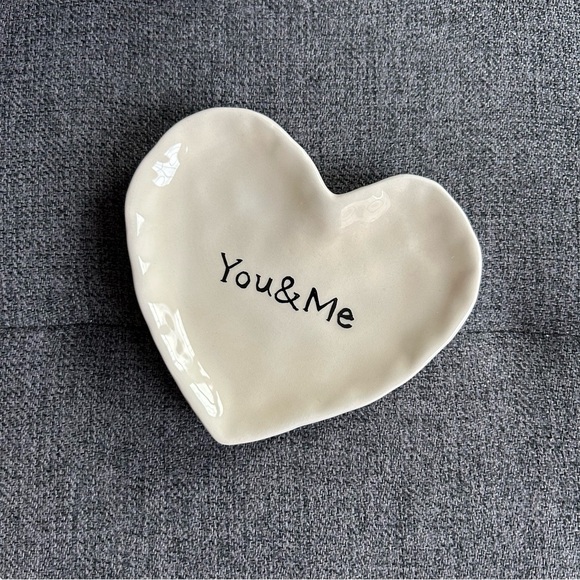 “You & Me” Heart Shaped Trinket Jewelry Dish, White, Black - Picture 10 of 10